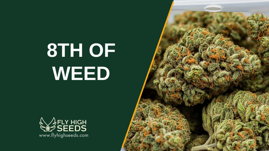 8th of weed shown with cannabis buds in close-up for featured image