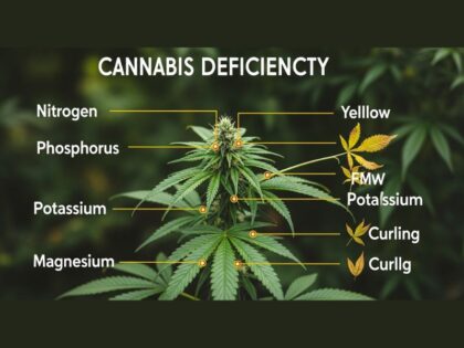 Cannabis deficiency chart showing essential nutrients and visual signs of cannabis plant nutrient deficiencies for healthy cultivation.