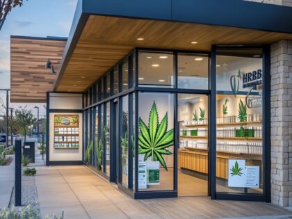 Herbies Seeds Bank storefront with cannabis branding and seed displays, representing one of the best seed banks for quality genetics.