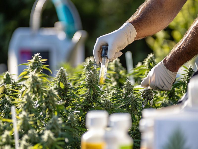 Best Fertilizer for Outdoor Marijuana applied with proper technique, including watering, stage-based feeding, and a consistent schedule for healthy cannabis growth.
