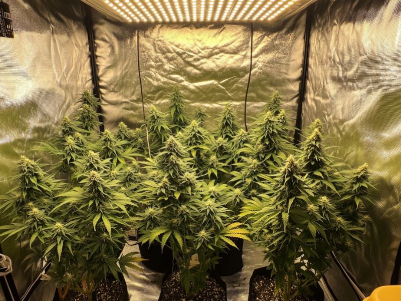 Beginner setup showing how to grow marijuana indoors with healthy cannabis plants under LED lights in a compact grow tent at home.